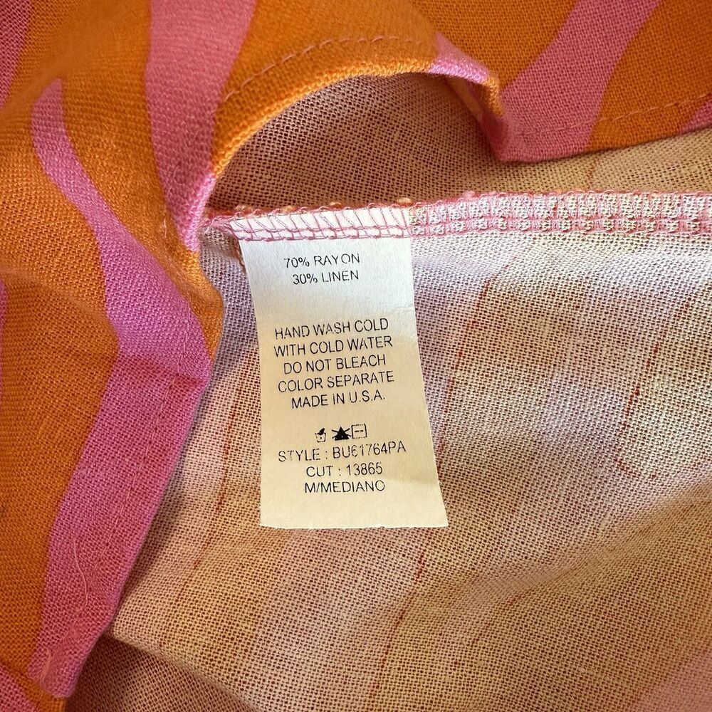 Hot Pink & Orange Zebra Animal Print Linen Blend Romper Artsy Resort Wear Medium - Picture 9 of 9